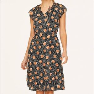 NEW Loft Outlet Leaves Flutter Sleeve A-Line Dress Orange Sz XXSP MSRP $86.99